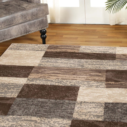 12' Beige Slate Gray And Brown Patchwork Runner Rug